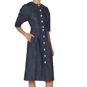 Tibi Denim Dress Button Up Fall Modern Contemporary Career Designer Luxury Sz 4